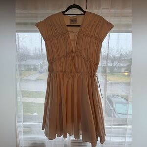 TOVE Cream Gathered Tie-Front Mini Dress